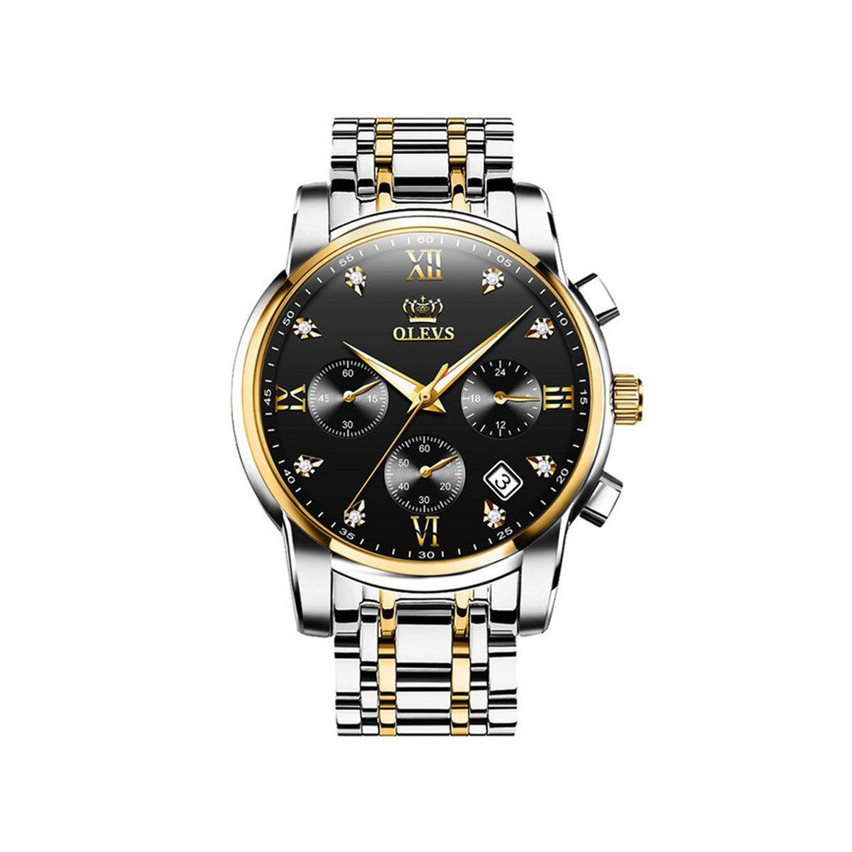 OLEVS 2858 Luxury Luminous Chronograph Men wristwatch- Silver Gold & Black