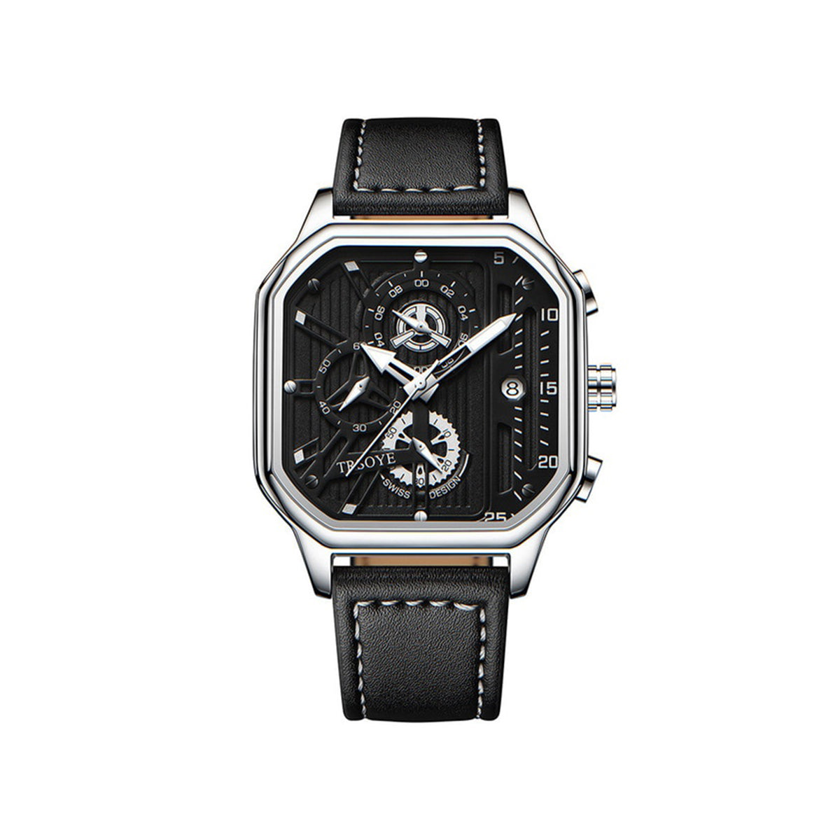 Trsoye 6604 Luminous Leather Men’s Business series Watch- Black & Silver
