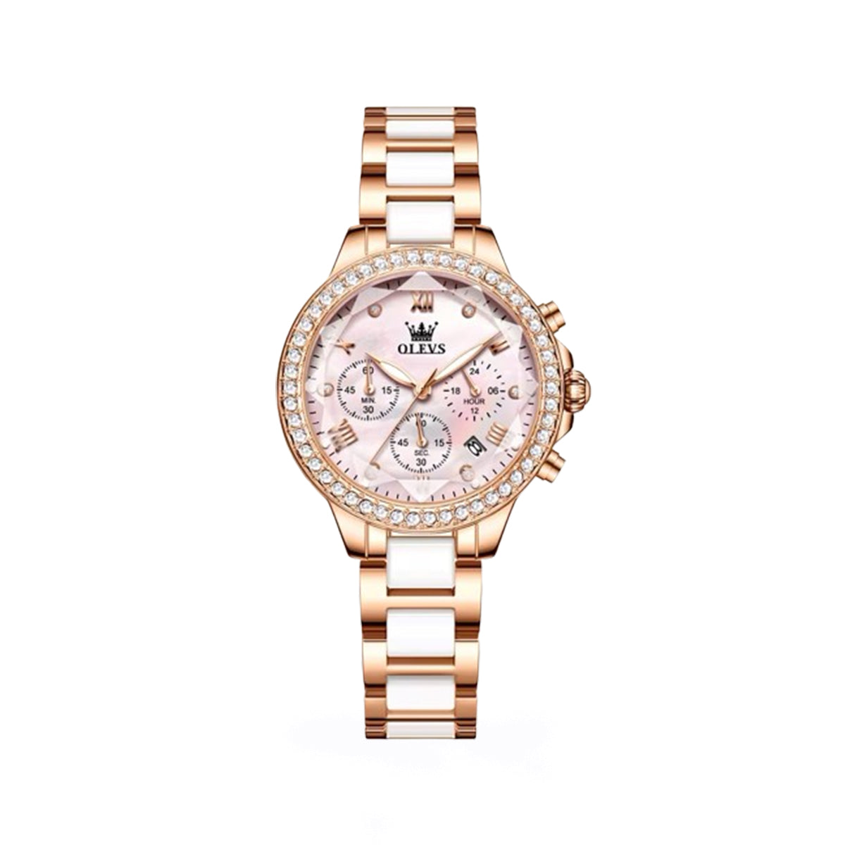OLEVS 9999 Fashionable Watch for Woman-White & Rose Gold