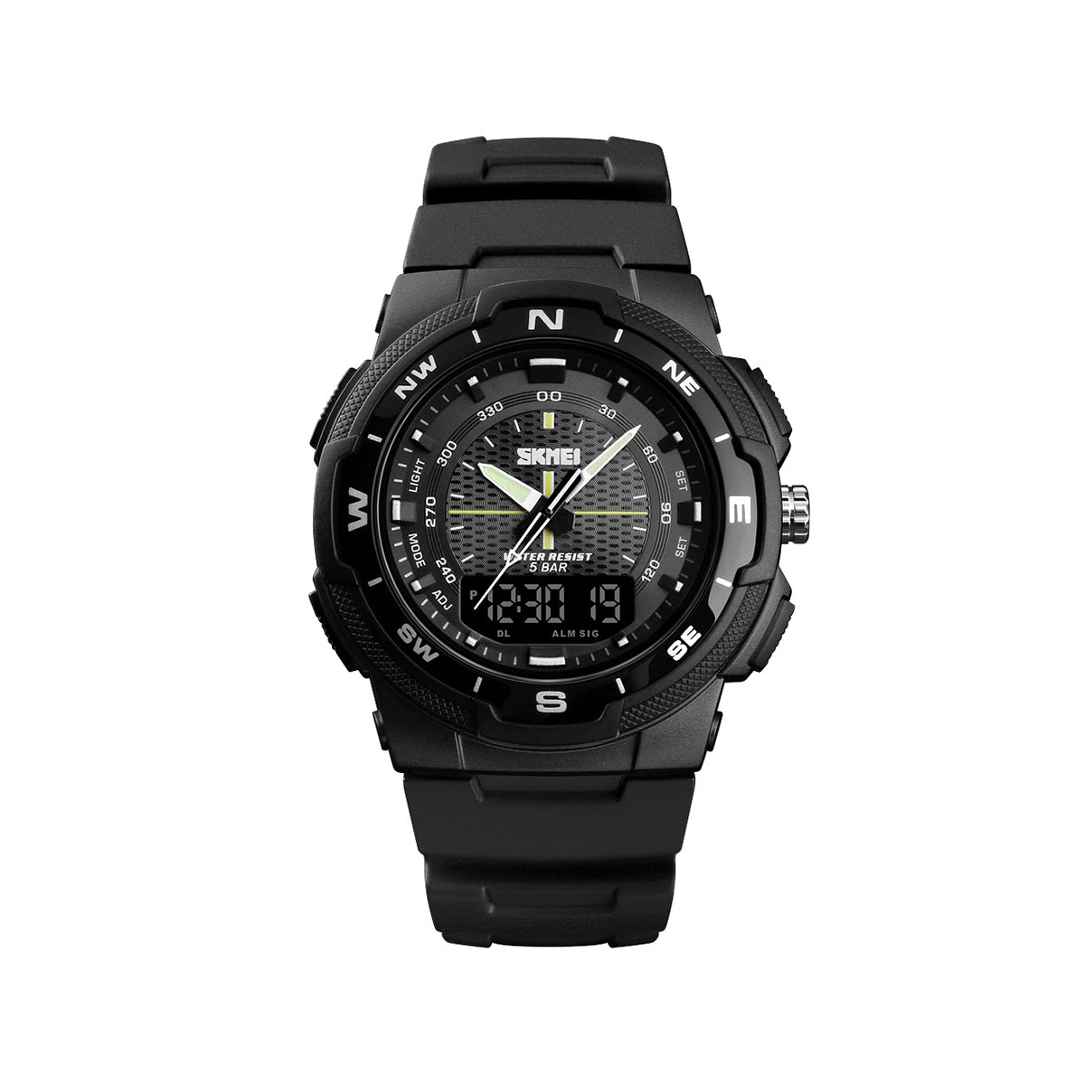SKMEI 1454 Dual Display 5ATM Water-proof Sports Watch for Men – Black | Negative Display