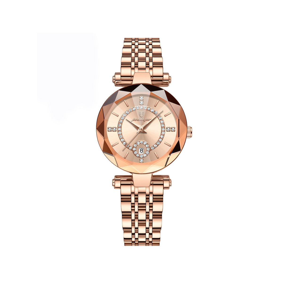 POEDAGAR 726 Luminous pointer stainless steel ladies Wristwatch- Rose Gold