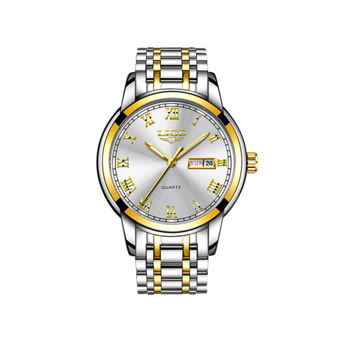 Lige 9846 Stainless Steel Analog Watch For Men's - Silver & Gold