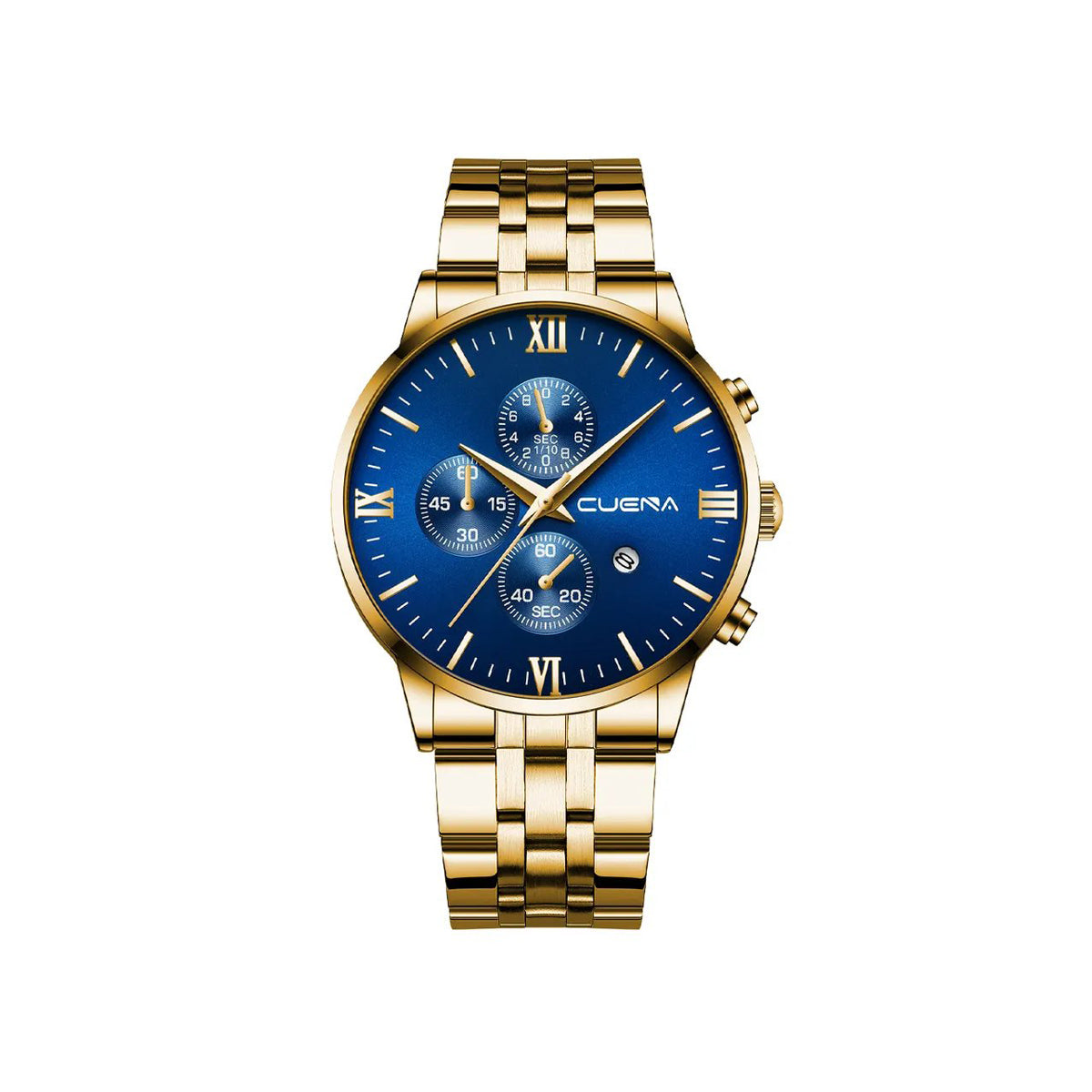 Cuena 6011 Stainless Steel chronograph Analog luminous Men's Watch- Gold Blue