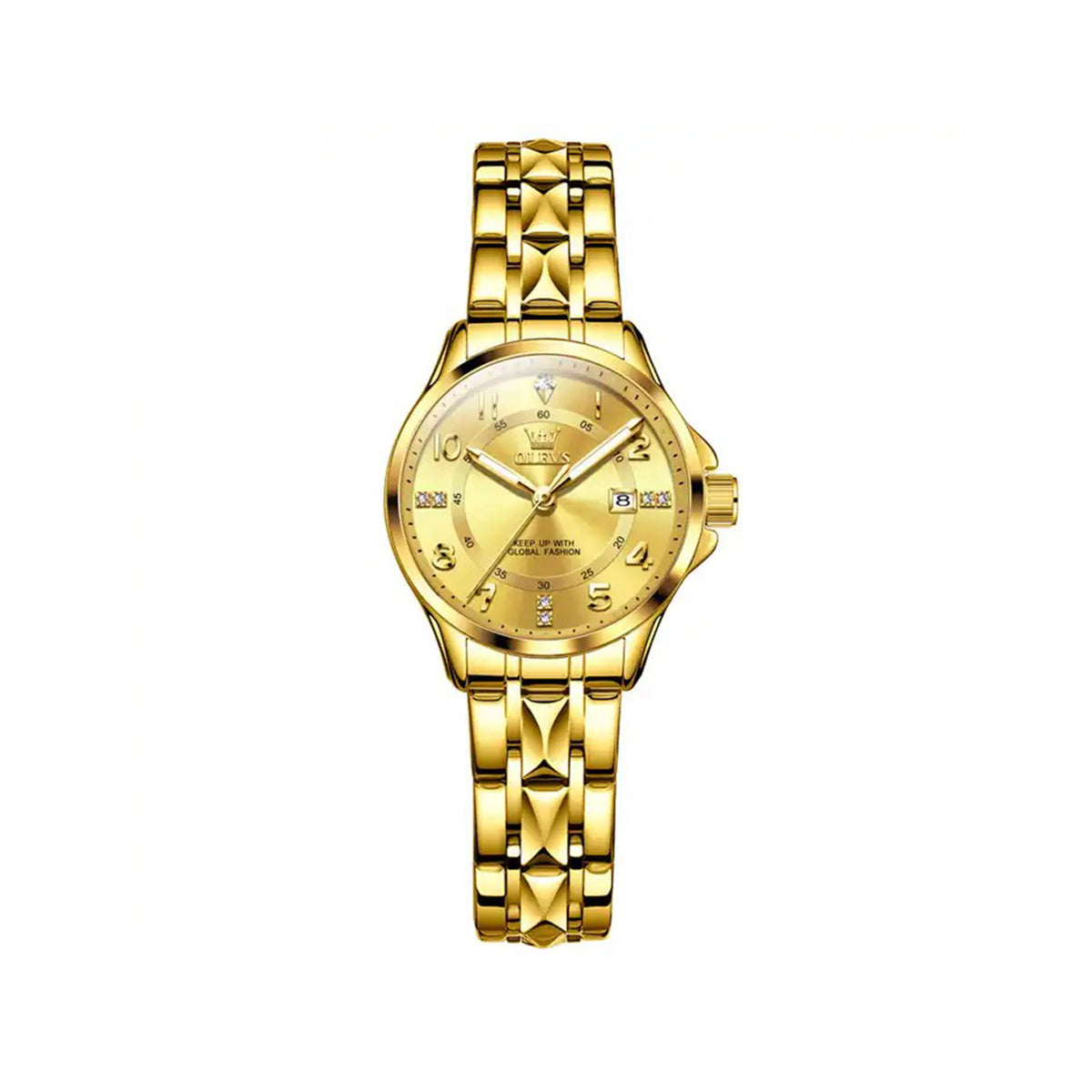 OLEVS 2910 Number Dial Stainless Steel Date Ladies Watch-Gold