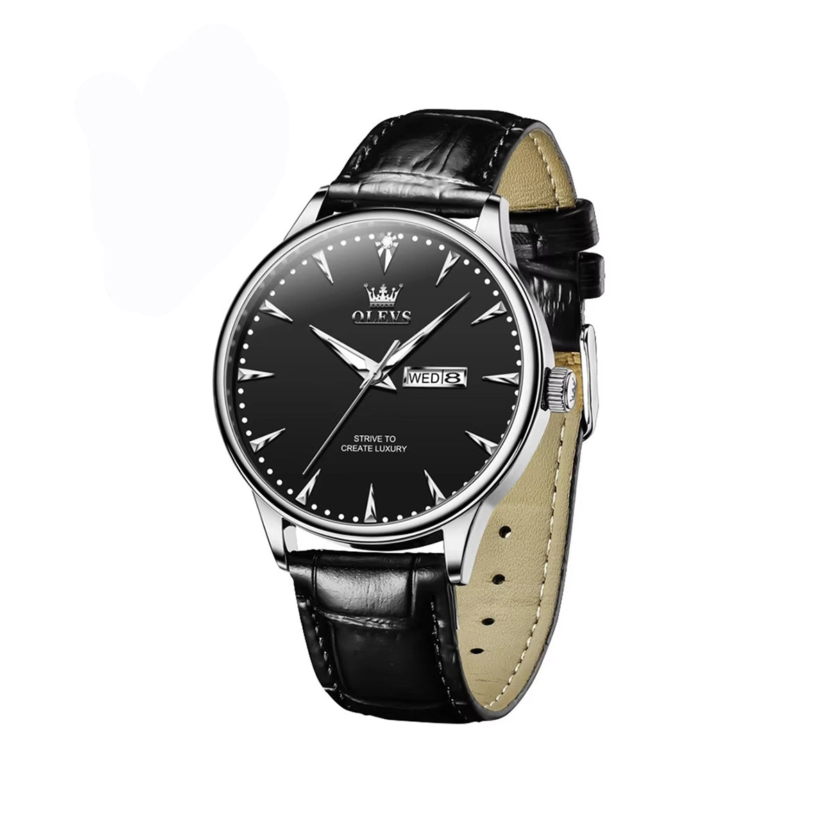 OLEVS 2933 PU Leather Analog Classical Men's Watch-Black