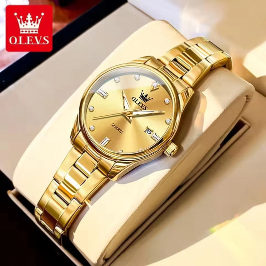 OLEVS 3621 Elegant Fashion Date Minimalist Ladies Watch-Gold