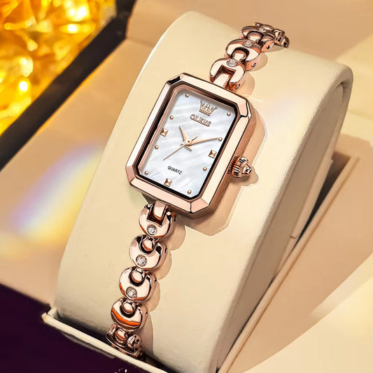OLEVS 3665 Elegant Fashion Square Dial Ladies Watch-Rose White