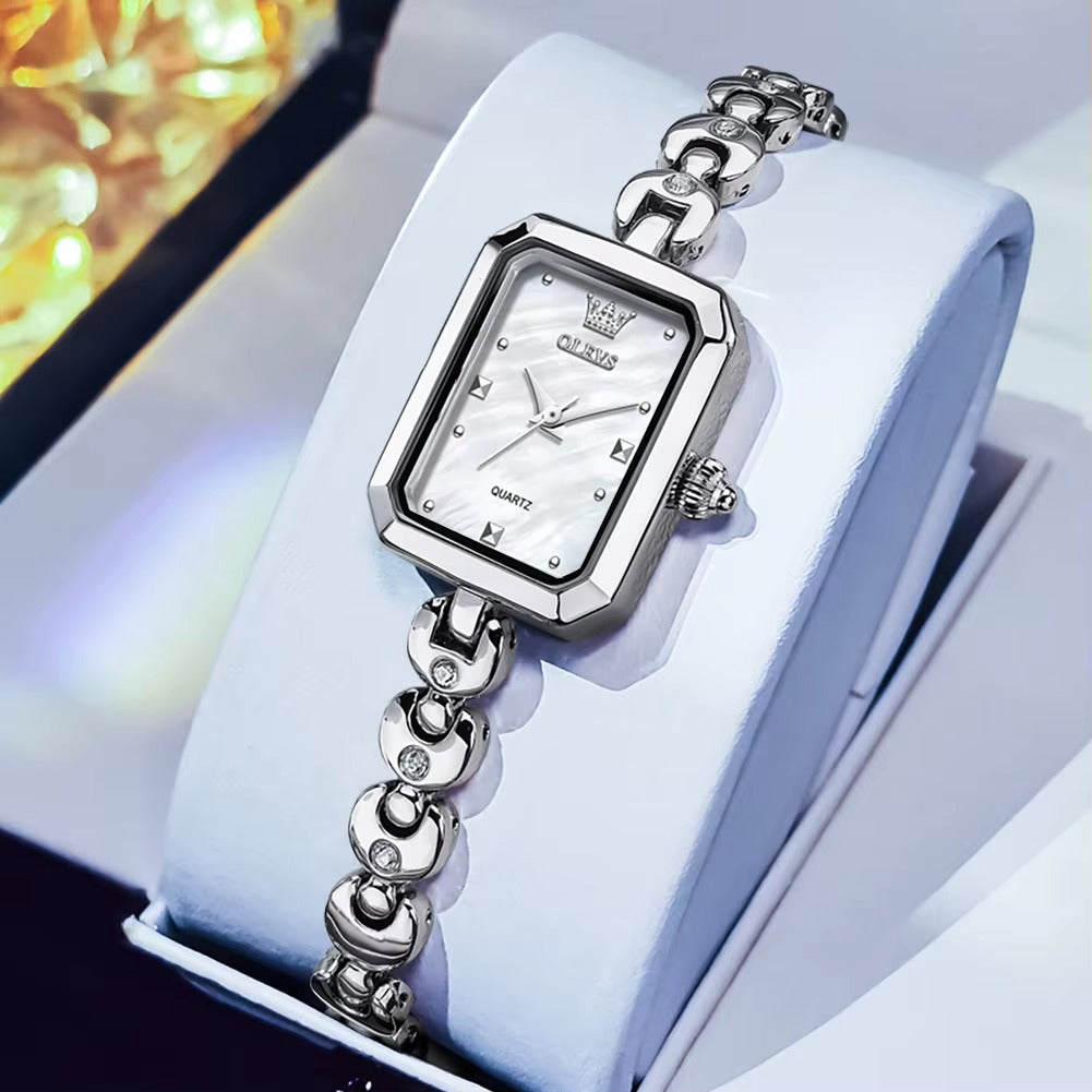 OLEVS 3665 Elegant Fashion Square Dial Ladies Watch-Silver