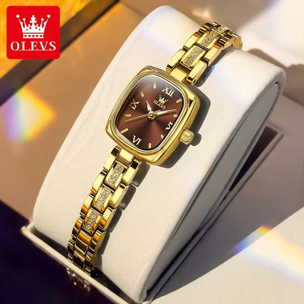 OLEVS 3695 Elegant Fancy Quartz Ladies Watch-Gold Brown