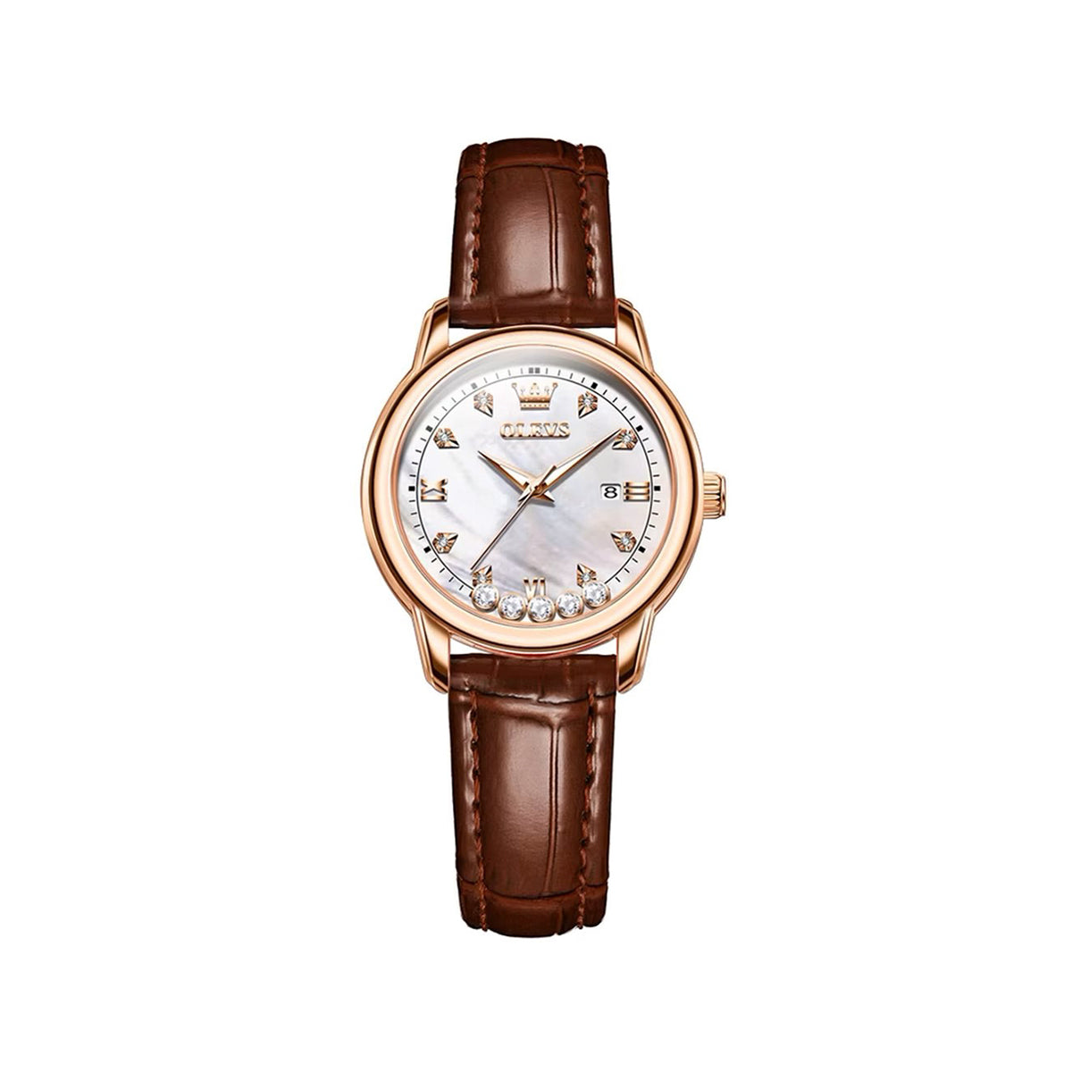 OLEVS 9981 Casual Leather Belt Ladies Watch-Brown