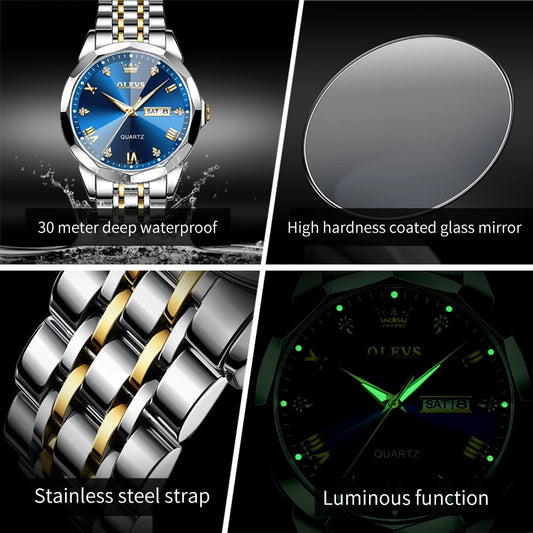 Olevs 9931 New luxury Fashion stainless steel imported quartz movement wrist-watch for Men- Silver Blue