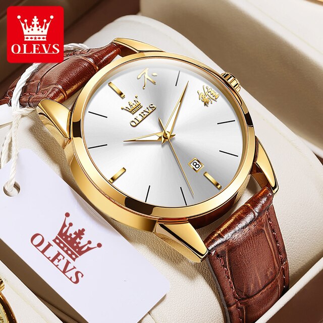 Olevs 2865 Luxury Fashion Belt Watch For Men's- Brown Gold & White