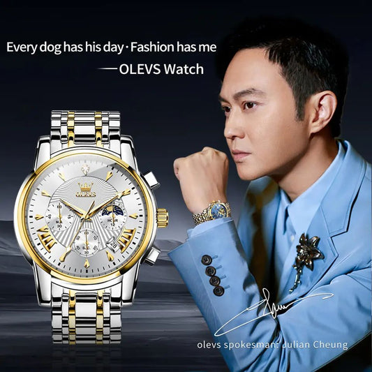 Olevs 2892 Chronograph Quartz Watch For Men - Silver