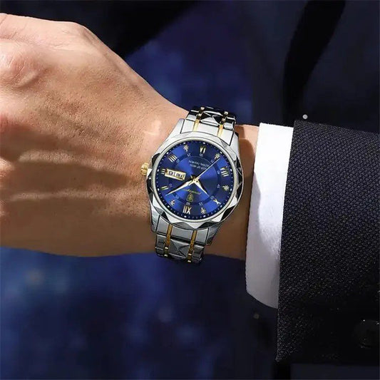 POEDAGAR 615 Quartz Luminous Stainless Steel Men's Watch-Blue
