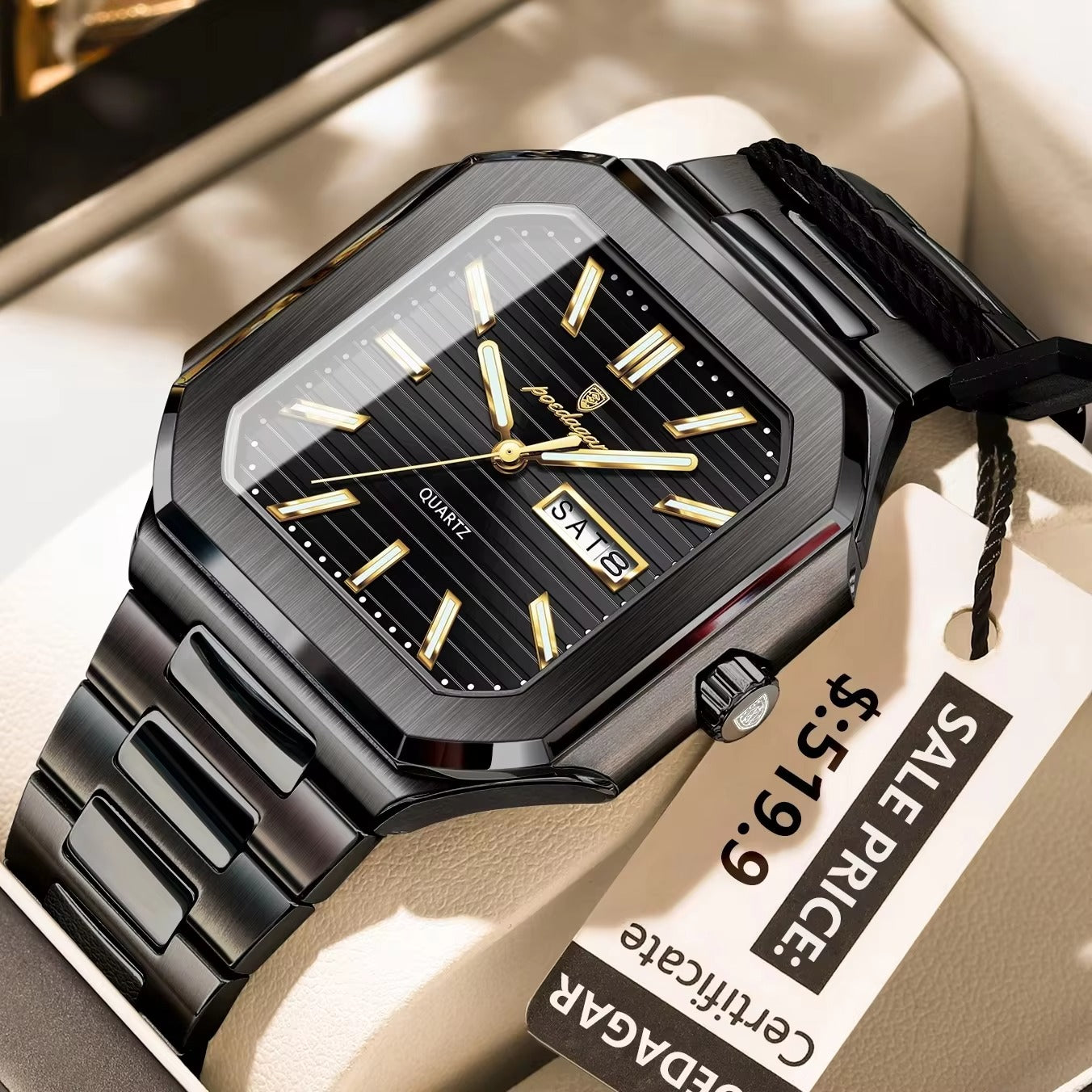 POEDAGAR 672 Casual Luminous Stainless Steel Men's Watch-Black