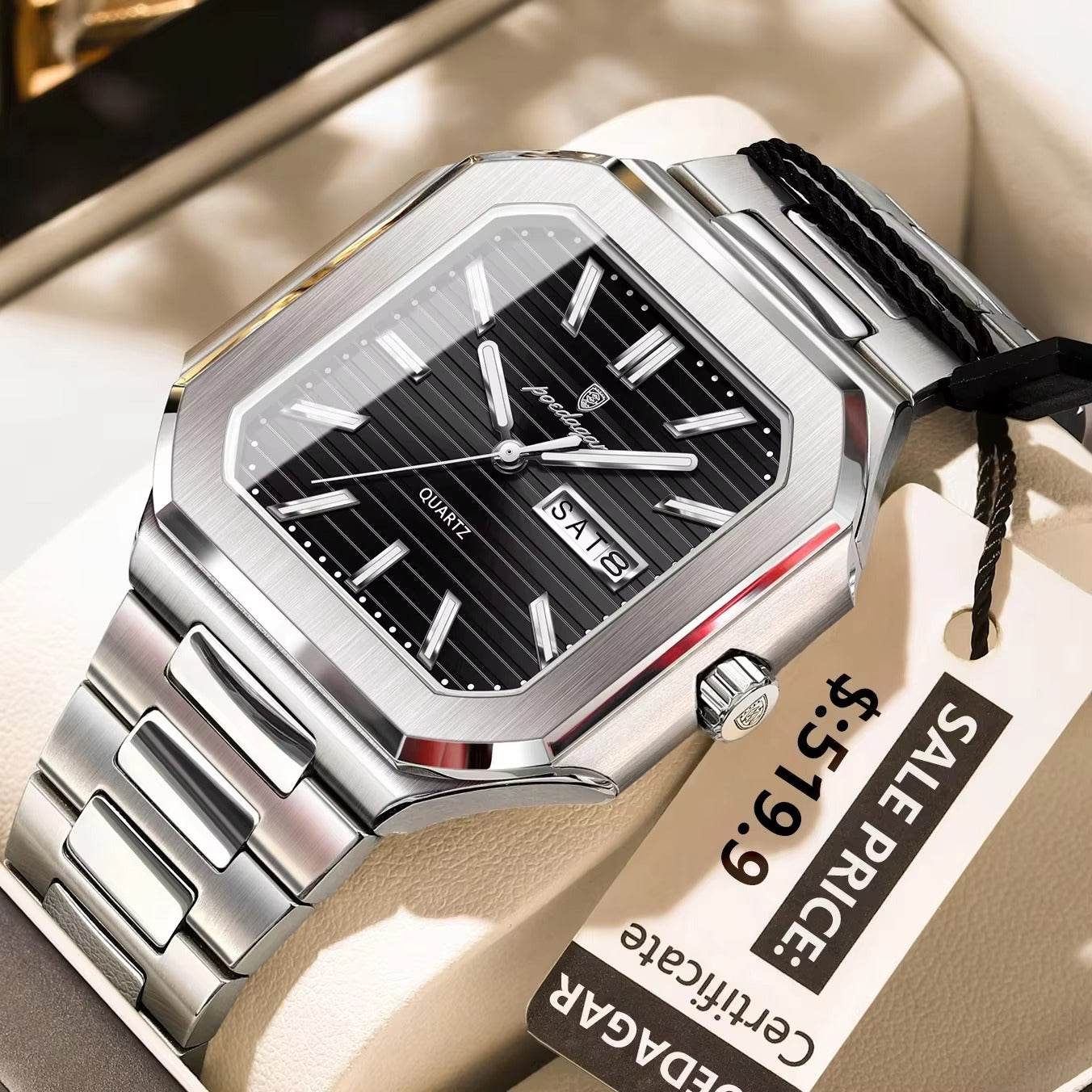 POEDAGAR 672 Casual Luminous Stainless Steel Men's Watch-Silver Black