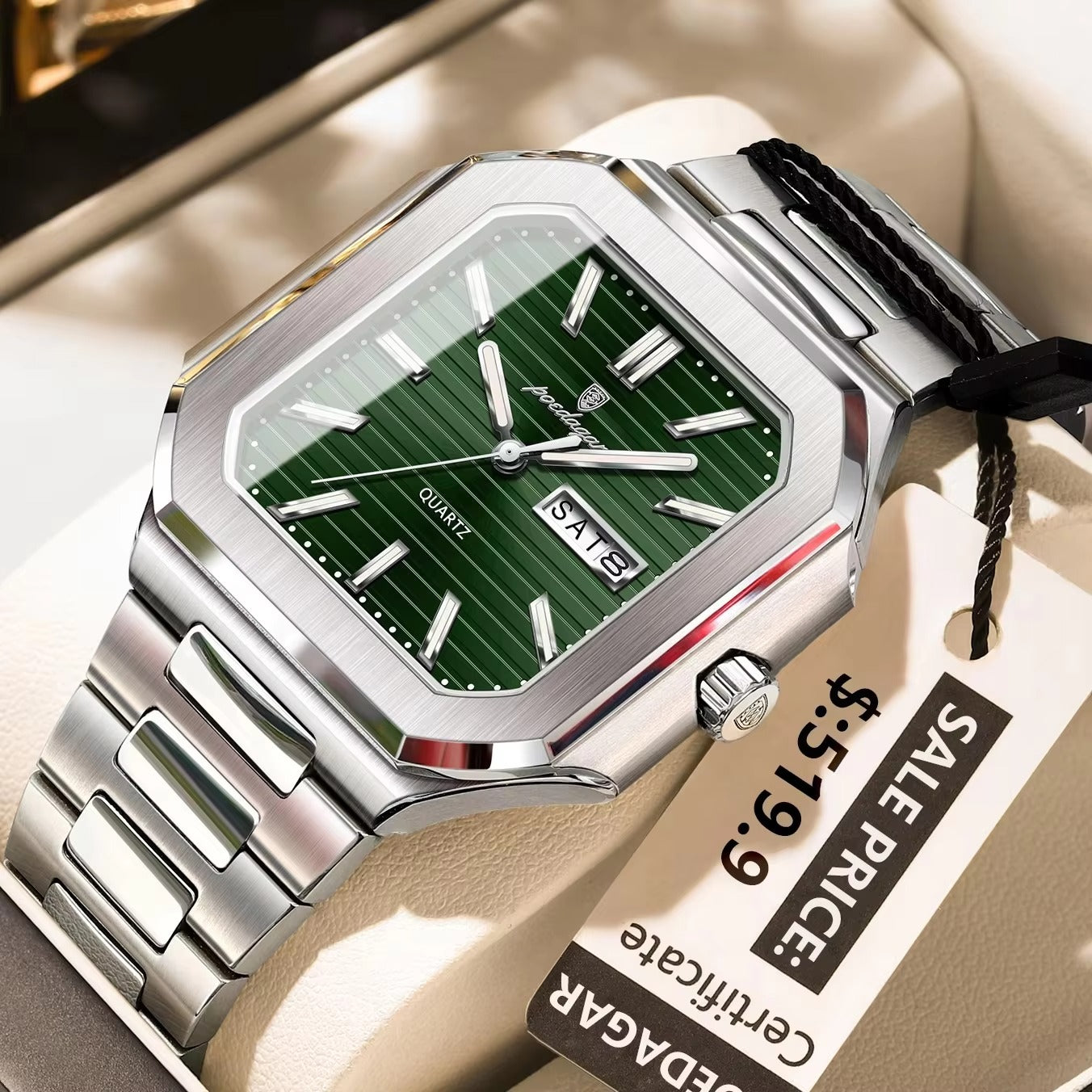 POEDAGAR 672 Casual Luminous Stainless Steel Men's Watch-Silver Green