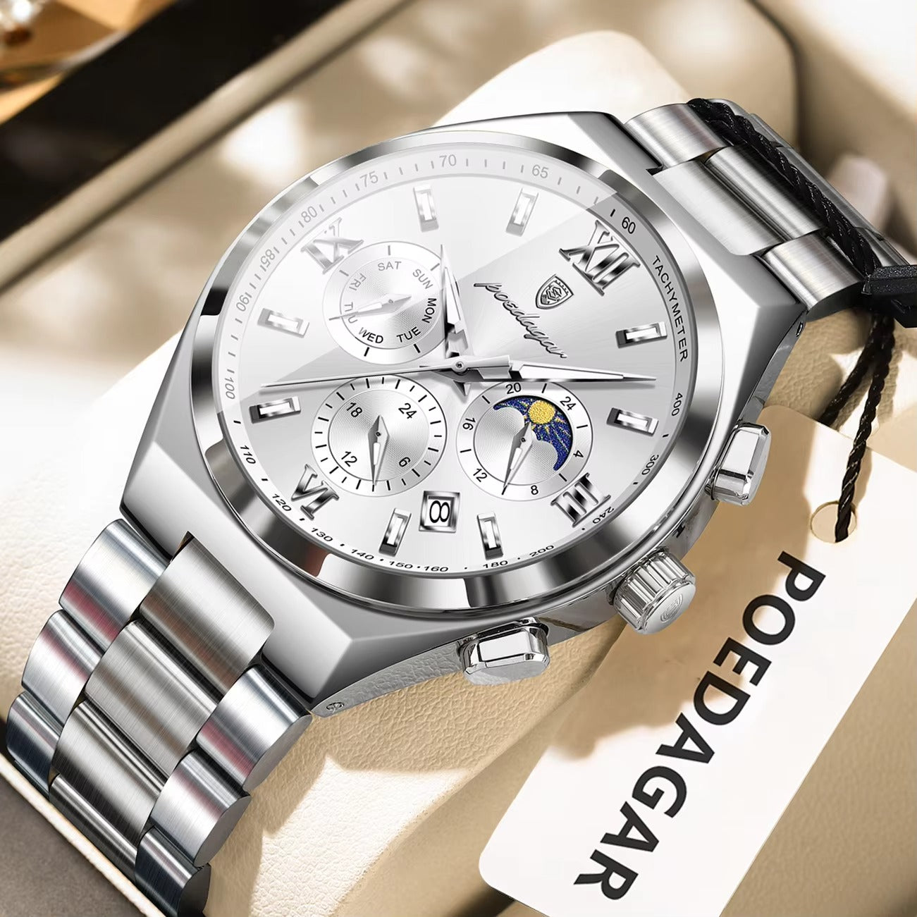 POEDAGAR 688 Luxury Luminous Stainless Steel Men's Watch-Silver