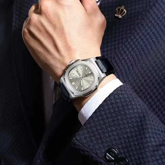 POEDAGAR 853 Casual Leather Strap Men's Watch-Silver