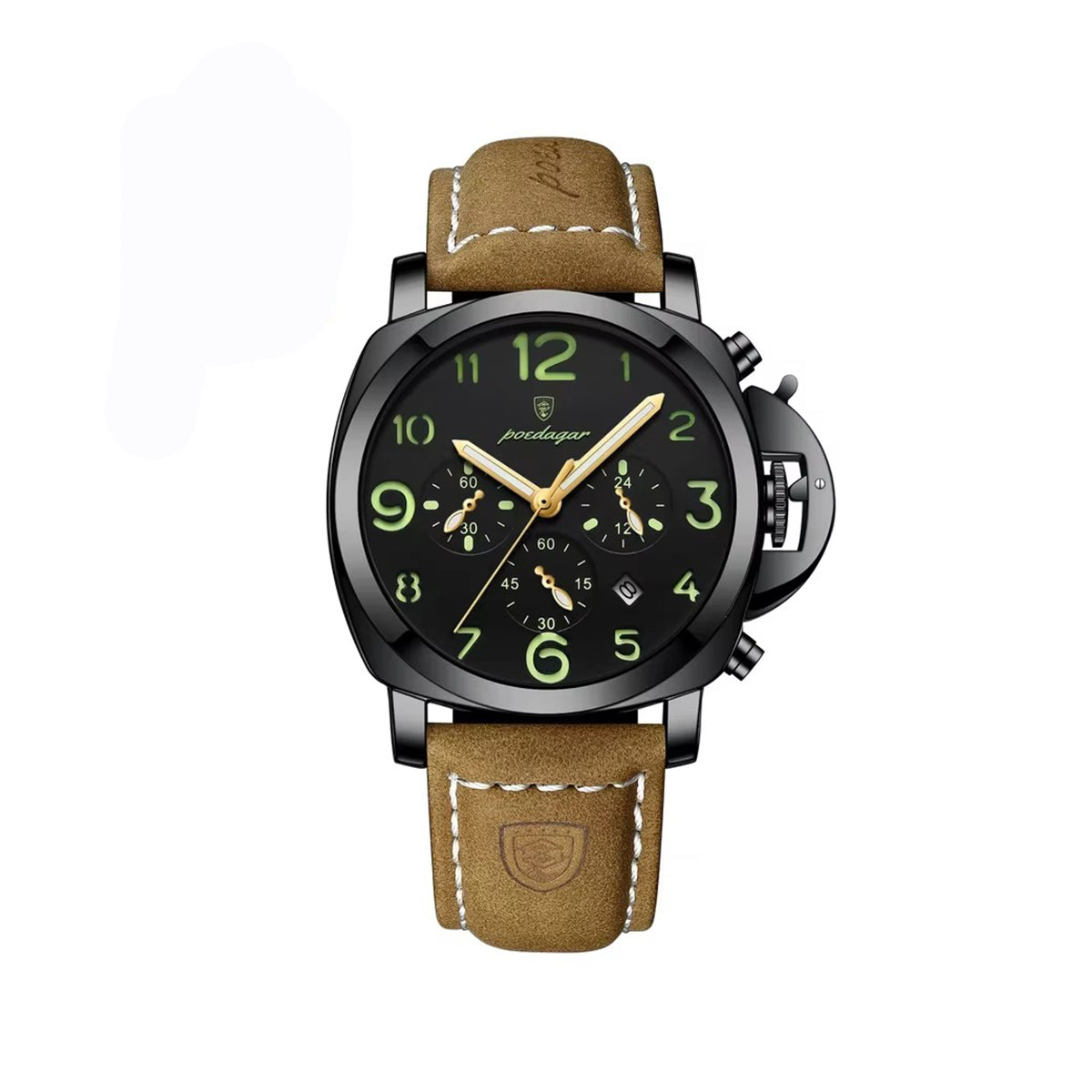 POEDAGAR 859 Luxury Sports Leather Strap Men's Watch-Black