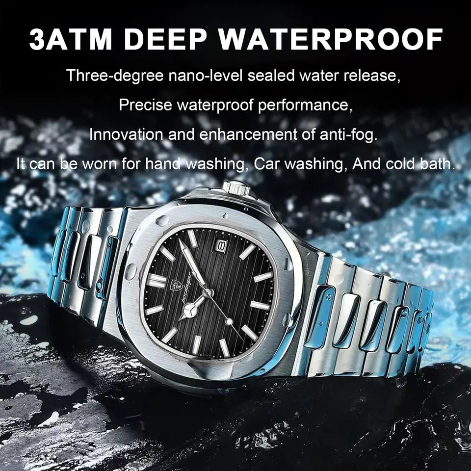 Poedagar 613 Business Quartz Luxury Stainless Steel Luminous Watch for Men- Silver Black