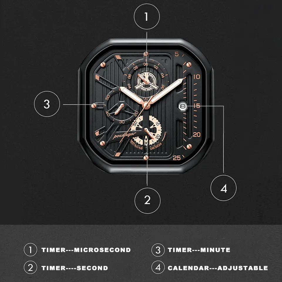 Poedagar 628 Quartz Leather Strap Minimalist Ultra thin Wrist Watches for Men’s- Black & Rose Gold