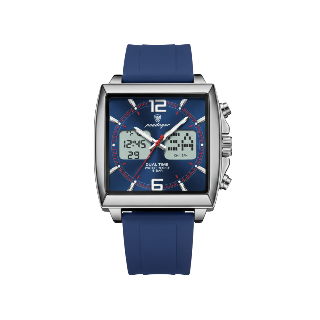 Poedagar E109 Waterproof Luminous Multifunctional Chronograph Alarm Silicone Strap Blue Dial for Men