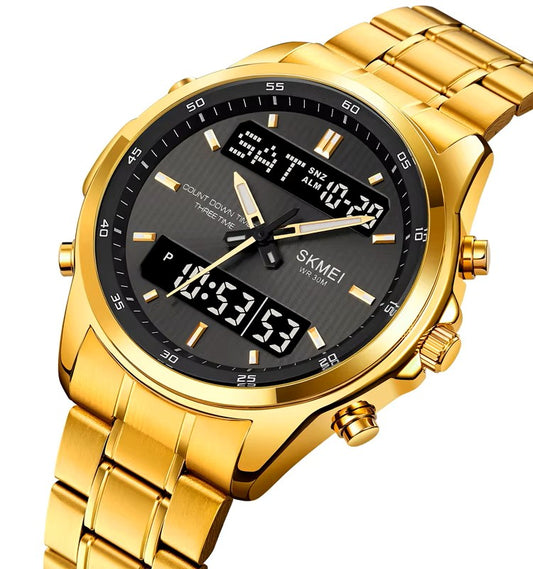 SKMEI 2049 Electronic Dual Display Quartz Watch For Men-Gold