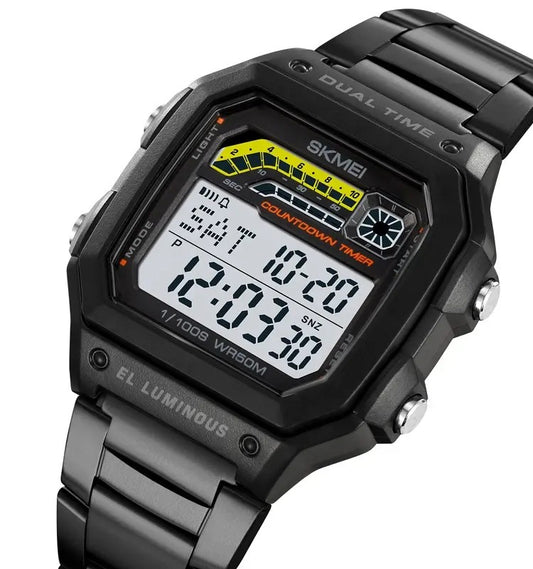 SKMEI 2307 Digital Square Stainless Steel Men’s Watch-Black