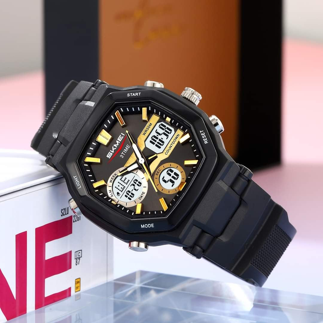 SKMEI 2389 Dual Time Fashion Digital Men's Watch-Yellow