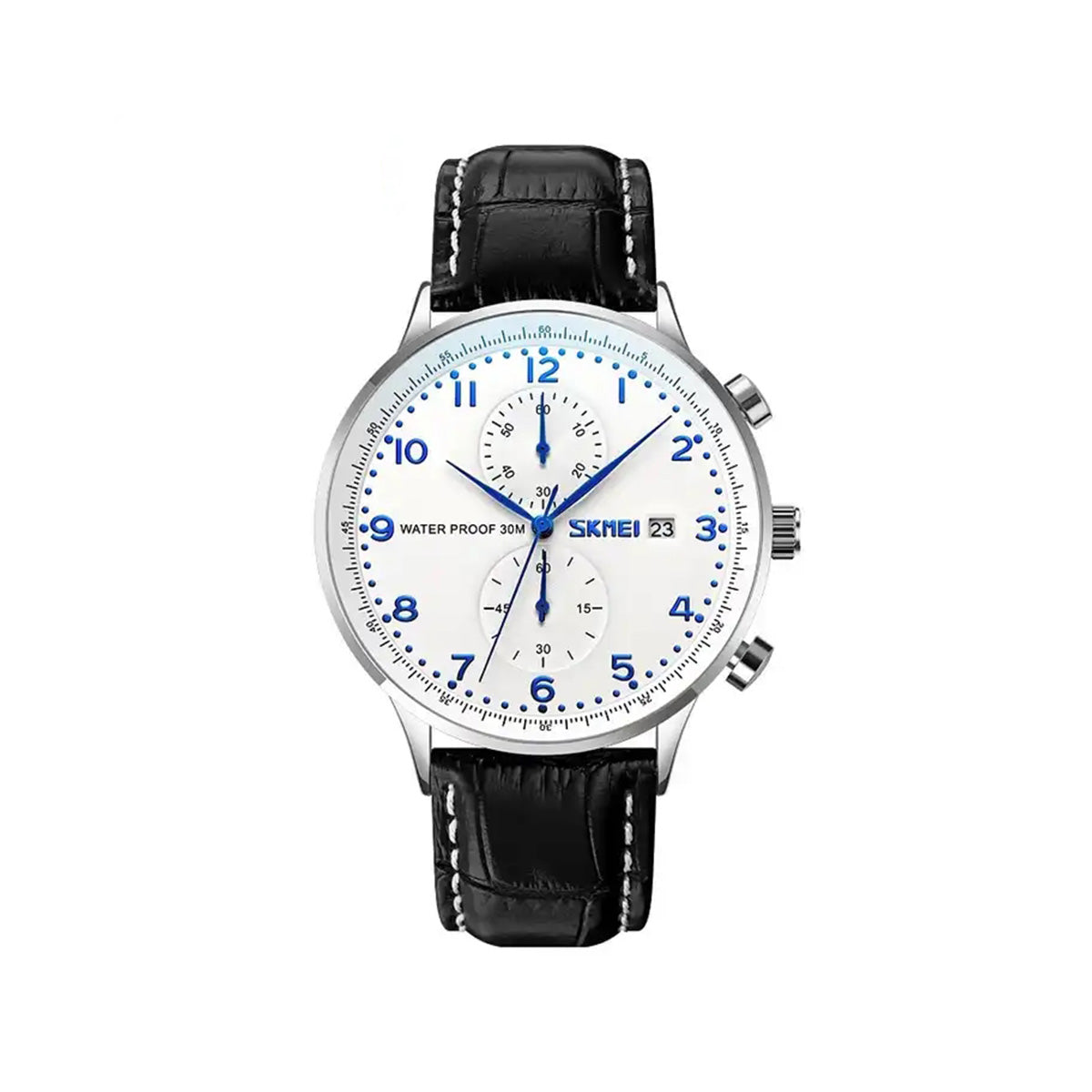 SKMEI 9301 Casual Leather Strap Date Men's Watch-Black Blue