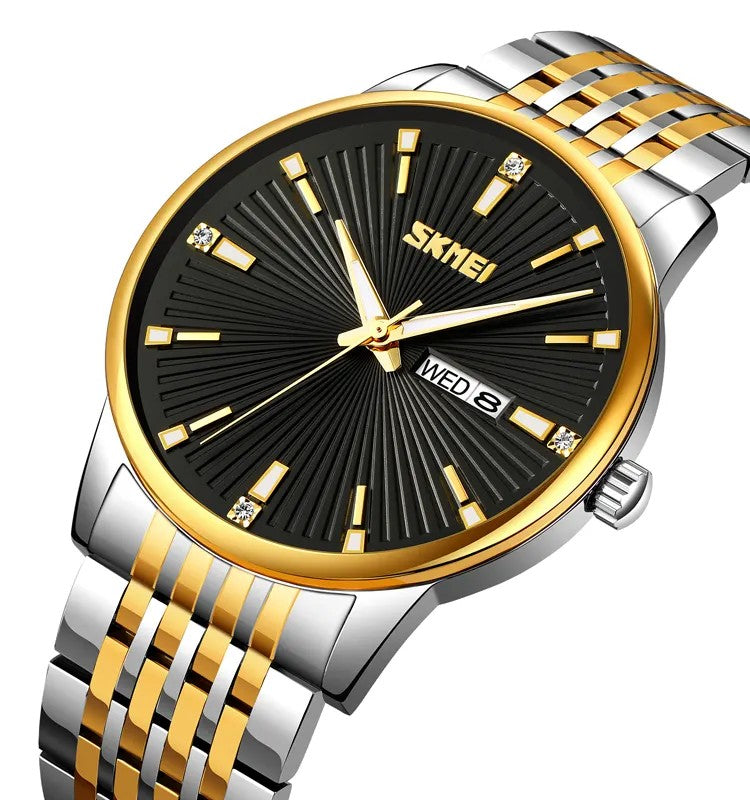 SKMEI 9323 Formal Fashion Steel Strap Men's Watch-Black Gold