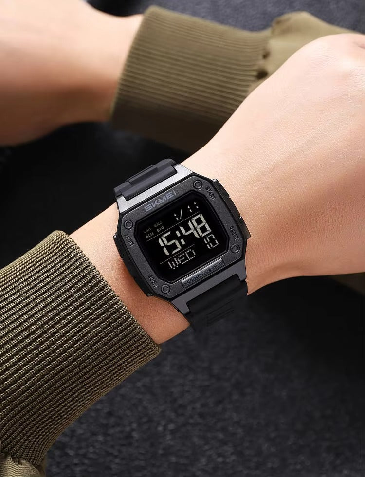 Skmei 2456 Stylish Creative PU Digital Men's Watch-Black