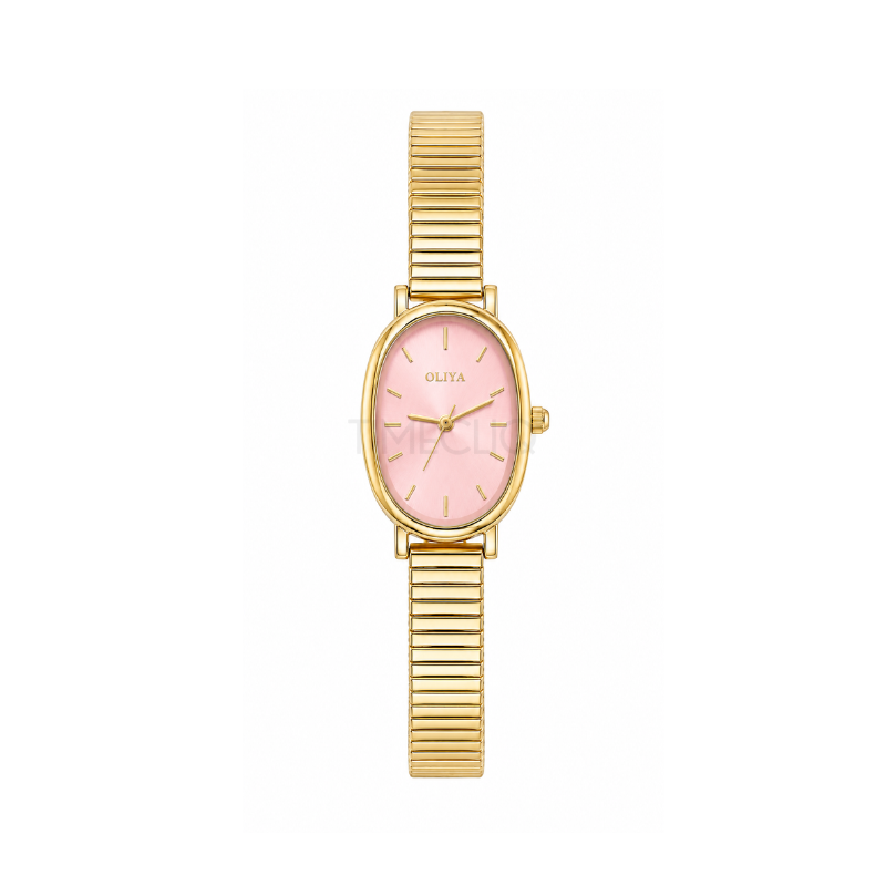 OLIYA 2015 Vintage Oval Watch Golden Chain Edition-Light Pink Dial