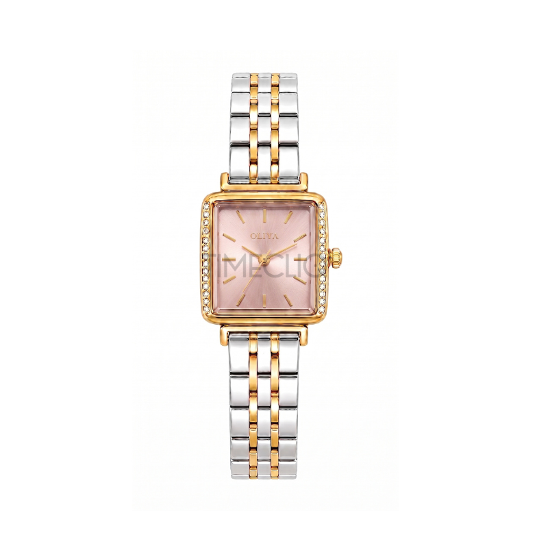 Oliya 880 Ladies Dual Tone Square Dial Watch- Pink Dial