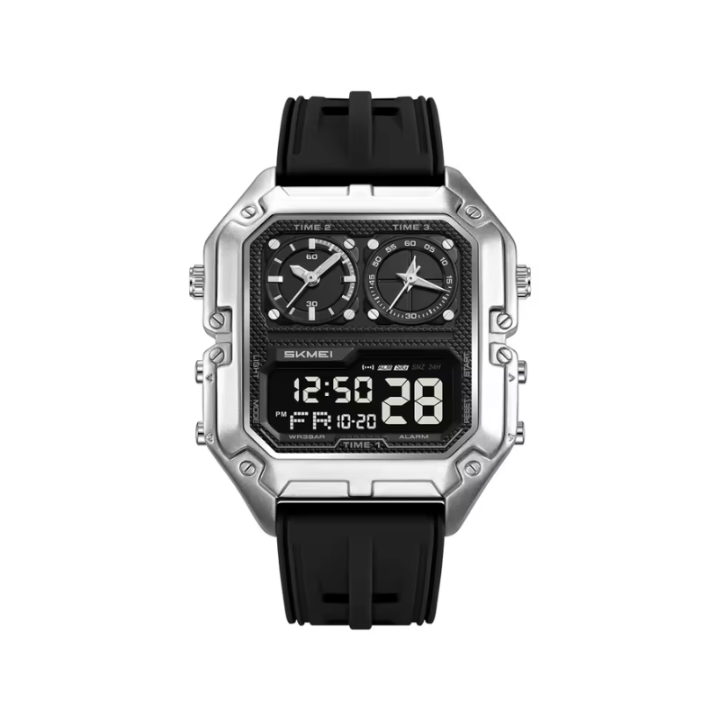 SKMEI 2580 Men's Dual Display Sports Watch – Black Silver