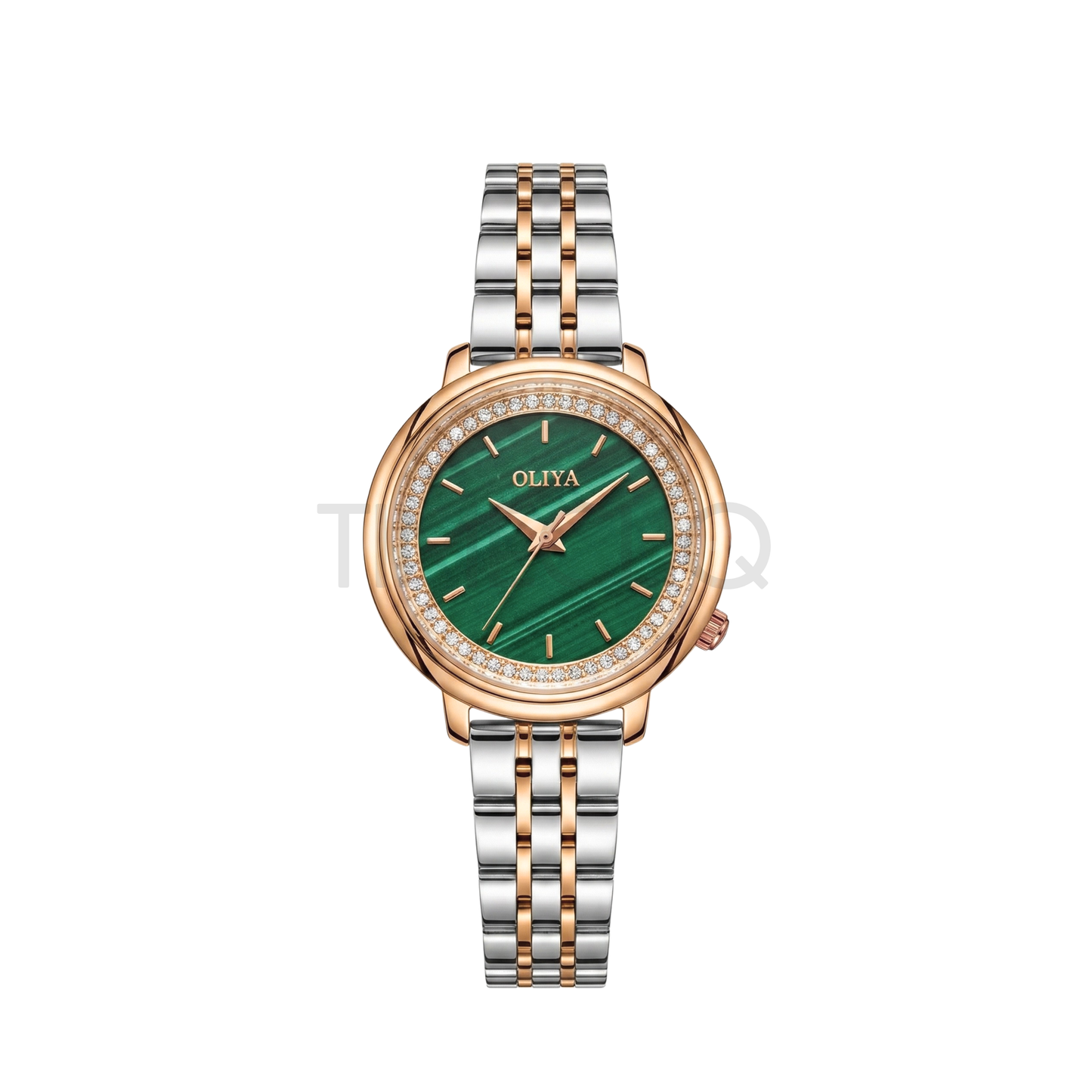 Oliya 889 Green Striped Dial Two-Tone Women’s Watch.