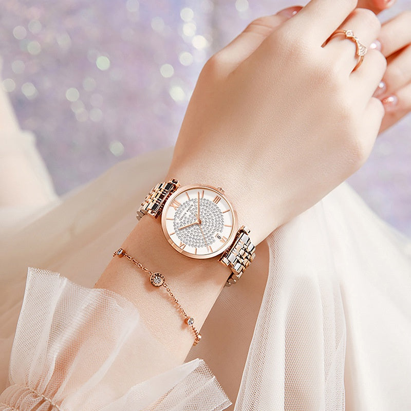 Trsoye 8821 luxury quartz women fashion watch- Silver & Rose Gold