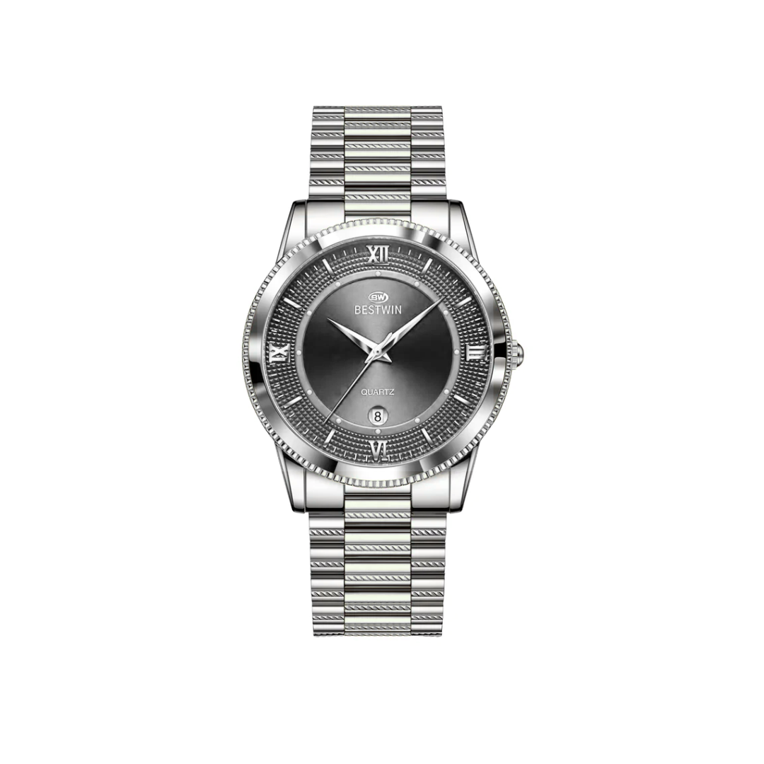 Bestwin 232 Classic Luxury Quartz Men's Watch Silver Grey Dial