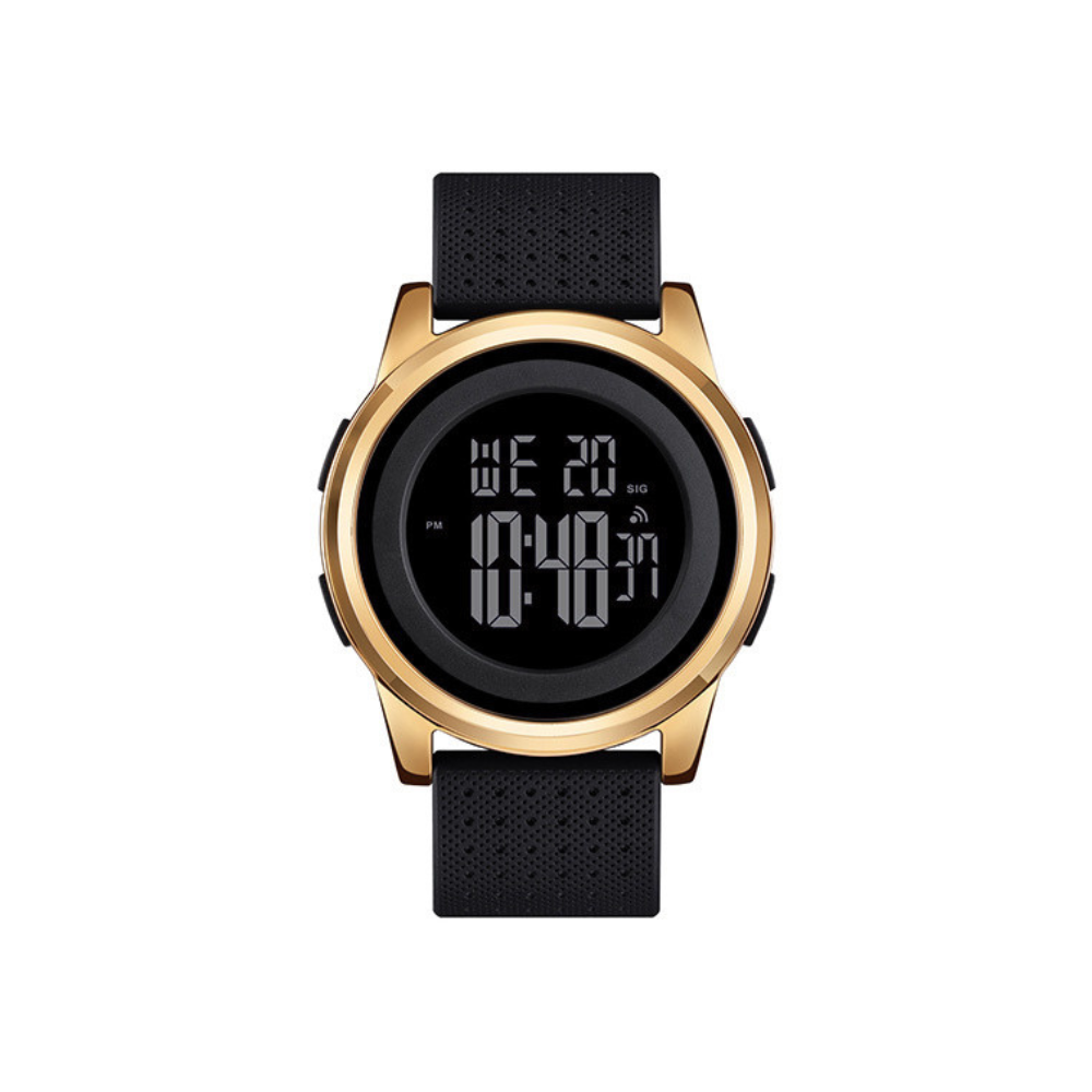 SKMEI 1502 Silicon strap resin glass 5 ATM waterproof digital watch for Men’s- Black Gold
