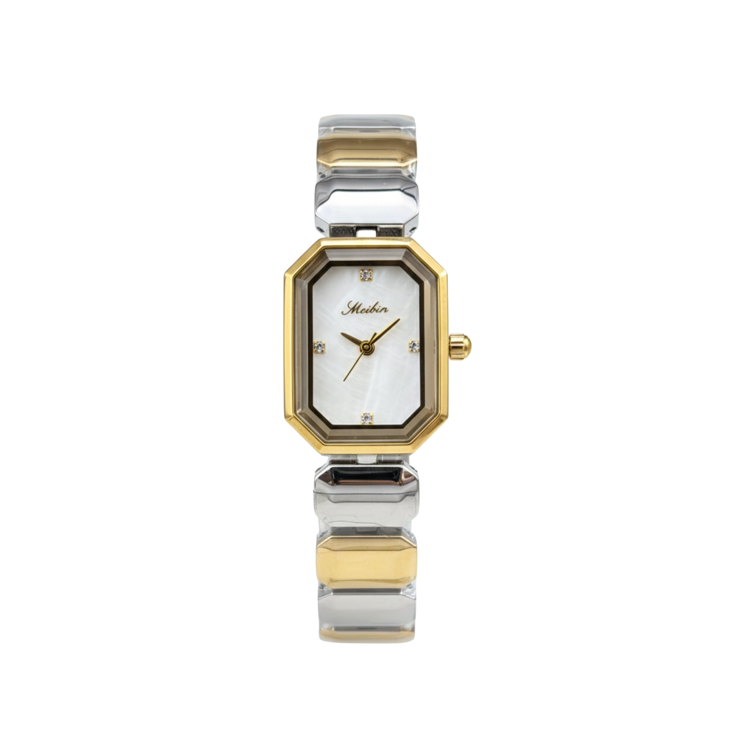 Meibin M1878L Luxury Octaonal Shape Two Toned Chain Watch- White Dial