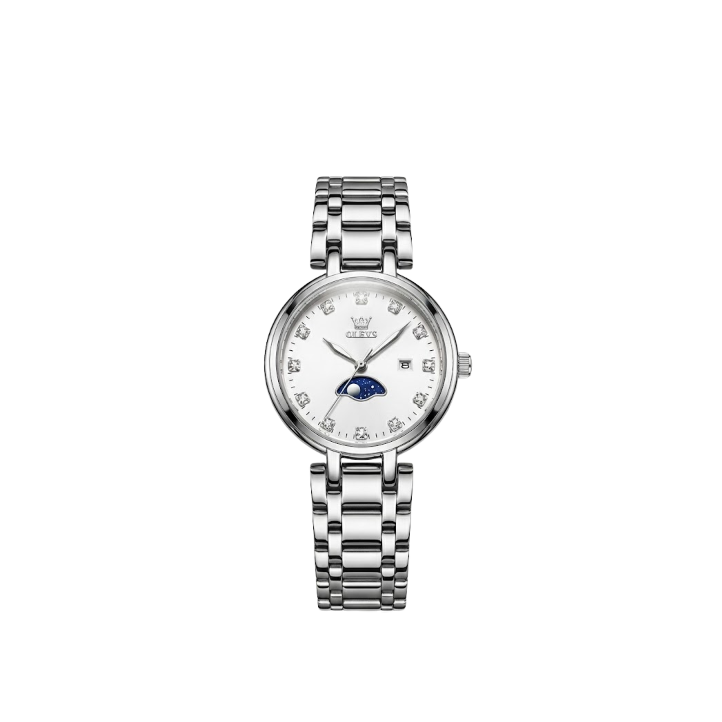 OLEVS 5573 Classic fashion stone hour mark women watch-White Dial