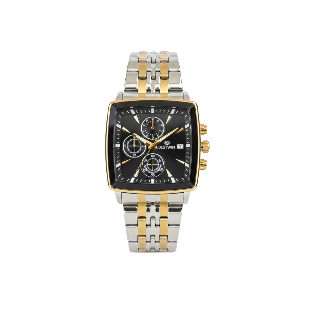 BESTWIN 2341 Luxury Square Chronograph Men’s Watch- Black Dial