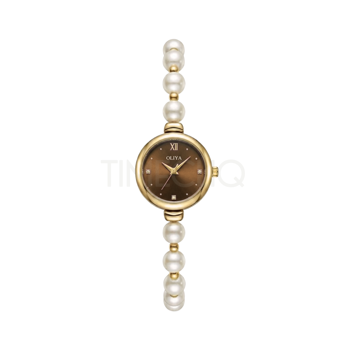 Oliya 993 Women’s Pearl Bracelet Wristwatch – Elegant Brown Dial Ladies Watch