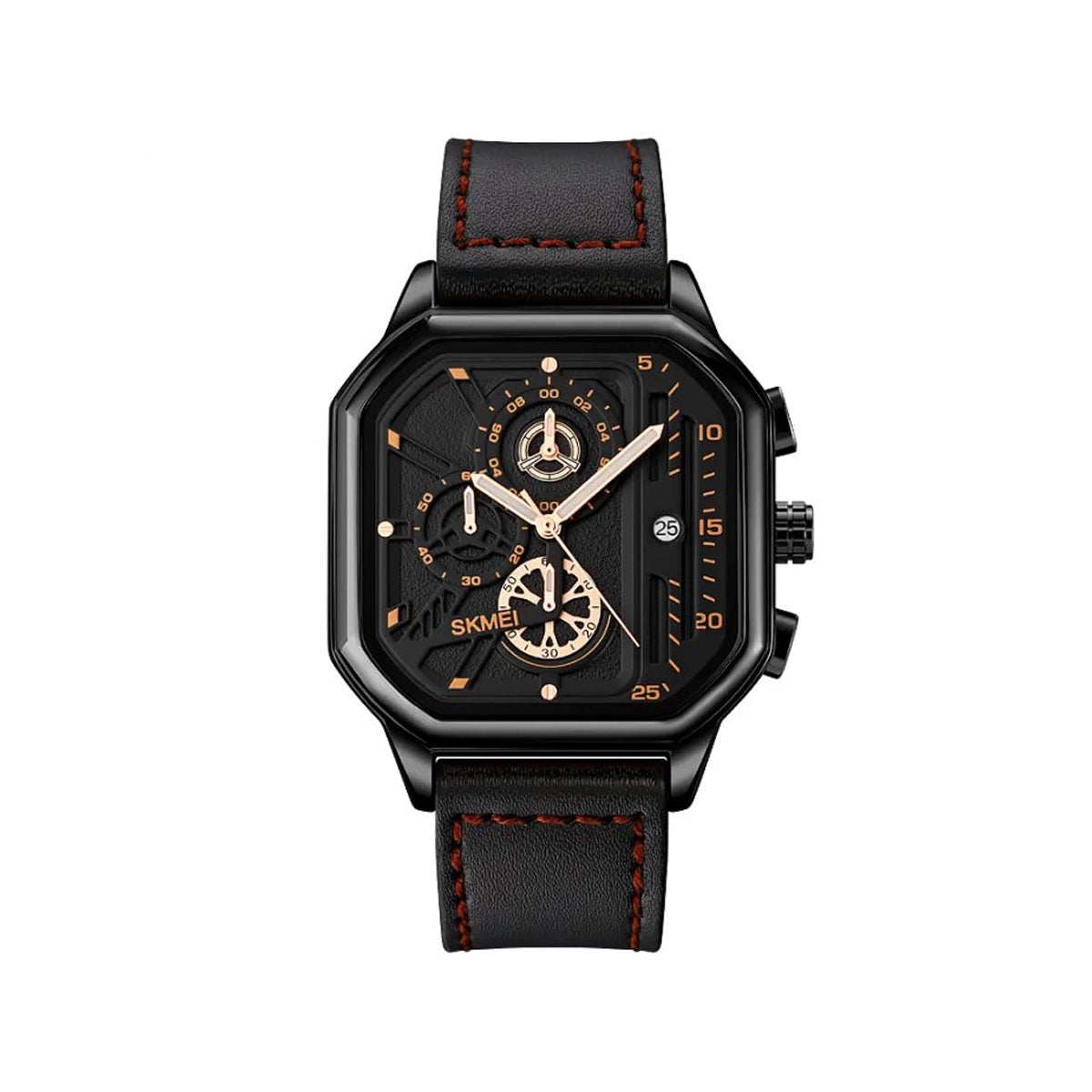 SKMEI 1963 Men’s Quartz Chronograph Leather Belt Watch- Black