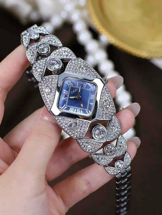 GEDI 52109 Light Luxury Full Diamond Bracelet Quartz Watch Silver