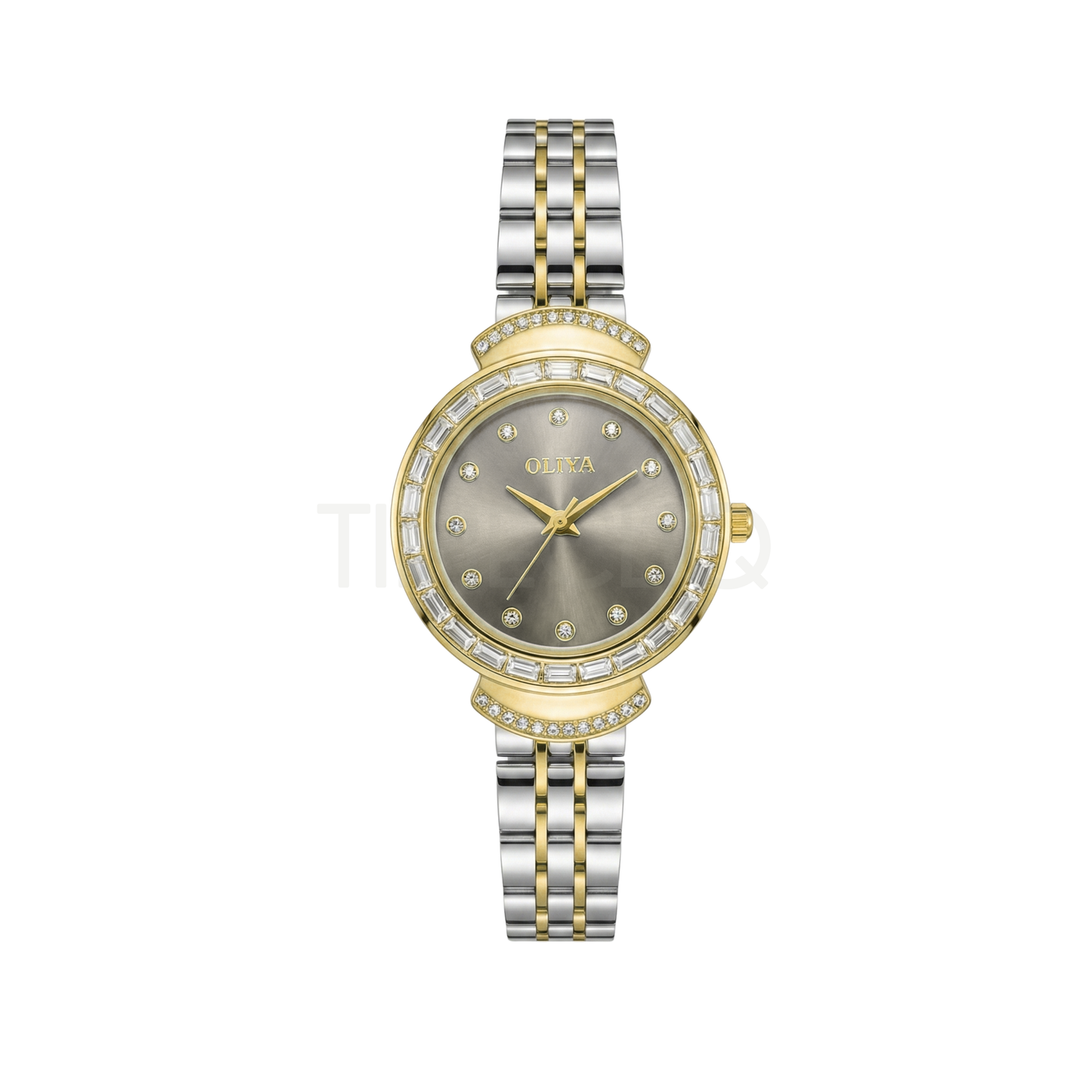 Oliya 6806 Luxury Stone Quartz Two Toned Ladies Watch-Grey dial