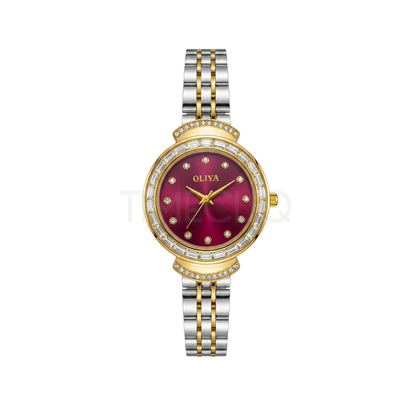 Oliya 6806 Luxury Stone Quartz Two Toned Ladies Watch-Red dial