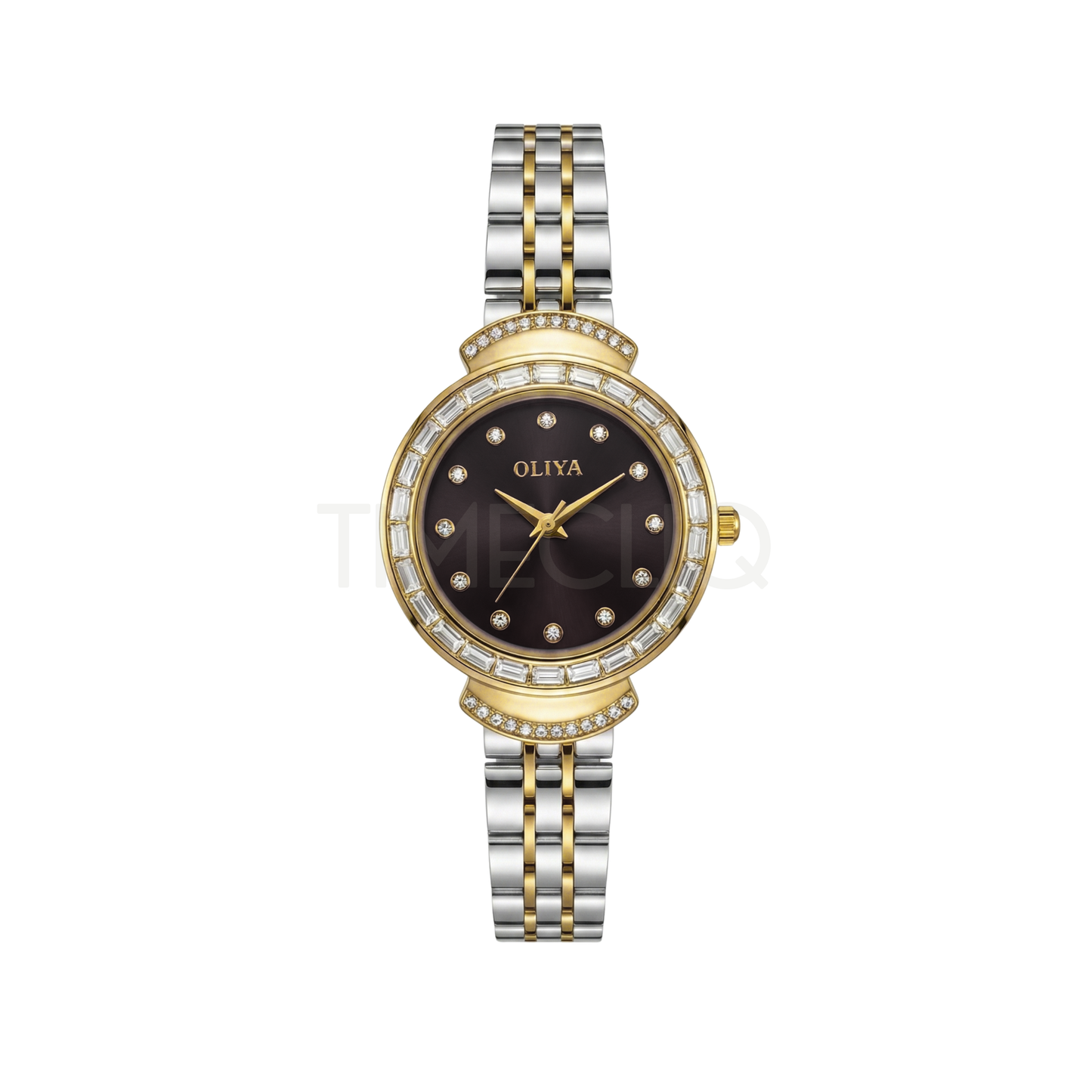 Oliya 6806 Luxury Stone Quartz Two Toned Ladies Watch-Black dial