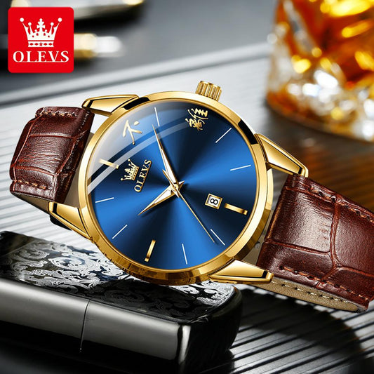 Olevs 2865 Luxury Fashion Belt Watch For Men's- Brown Gold & Blue